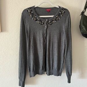 Merona Charcoal Cardigan with Beaded Neckline